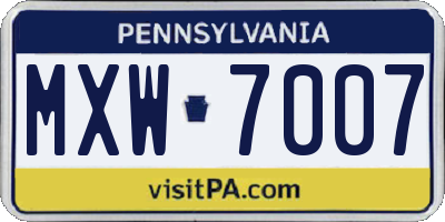 PA license plate MXW7007