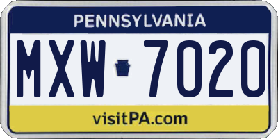 PA license plate MXW7020