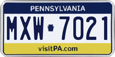 PA license plate MXW7021