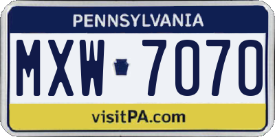 PA license plate MXW7070