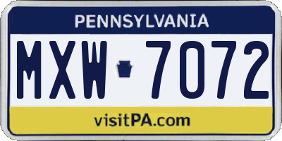 PA license plate MXW7072