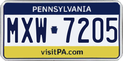 PA license plate MXW7205