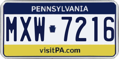 PA license plate MXW7216