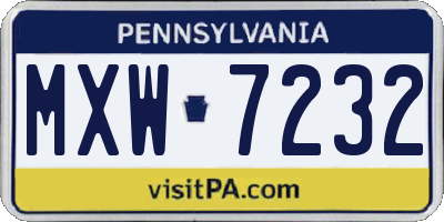 PA license plate MXW7232