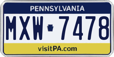 PA license plate MXW7478