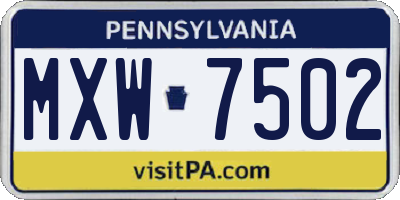 PA license plate MXW7502