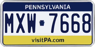 PA license plate MXW7668