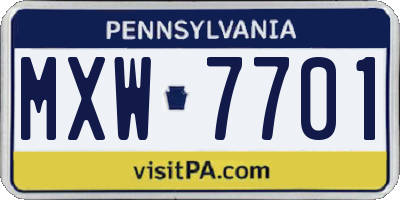 PA license plate MXW7701