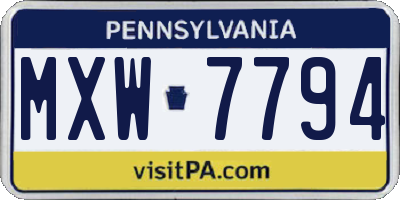 PA license plate MXW7794
