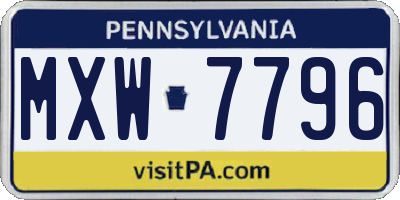 PA license plate MXW7796