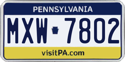 PA license plate MXW7802