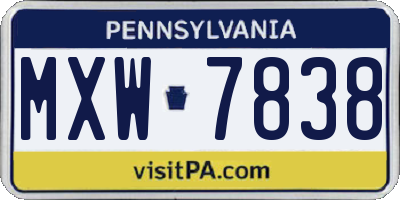 PA license plate MXW7838