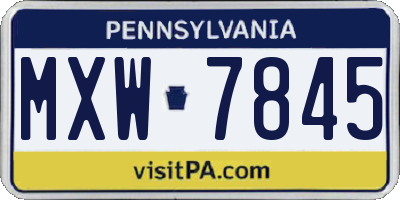 PA license plate MXW7845
