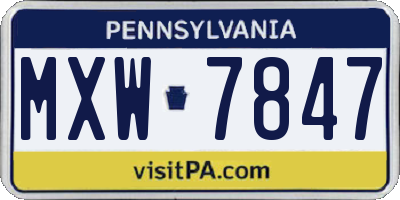 PA license plate MXW7847