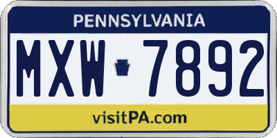 PA license plate MXW7892