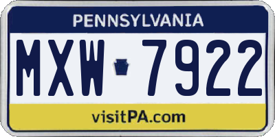 PA license plate MXW7922