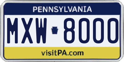 PA license plate MXW8000
