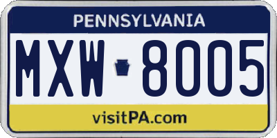 PA license plate MXW8005