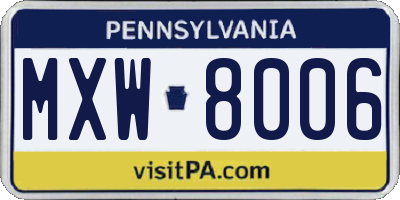 PA license plate MXW8006