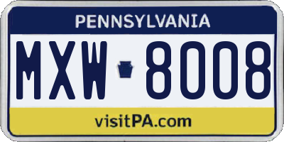 PA license plate MXW8008