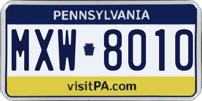 PA license plate MXW8010