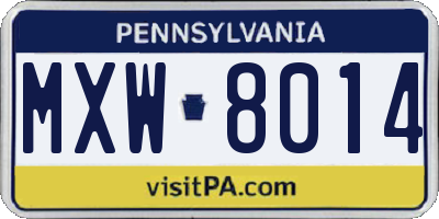 PA license plate MXW8014