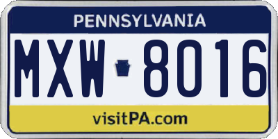 PA license plate MXW8016