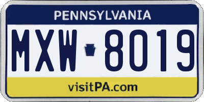 PA license plate MXW8019