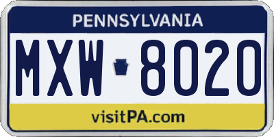 PA license plate MXW8020