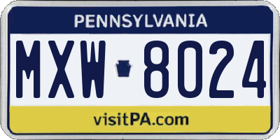 PA license plate MXW8024