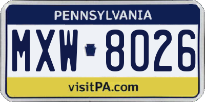 PA license plate MXW8026