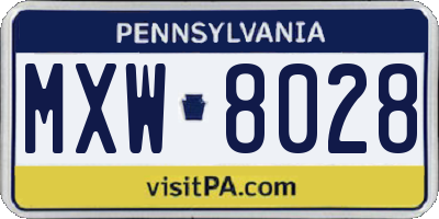 PA license plate MXW8028