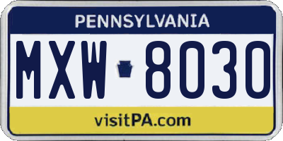 PA license plate MXW8030