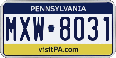 PA license plate MXW8031