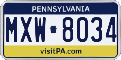 PA license plate MXW8034
