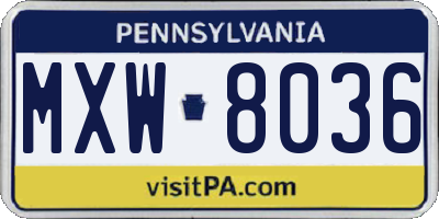 PA license plate MXW8036