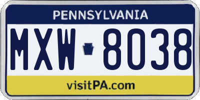 PA license plate MXW8038