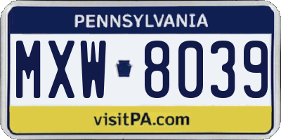 PA license plate MXW8039