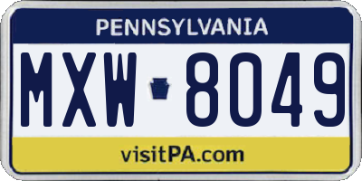 PA license plate MXW8049