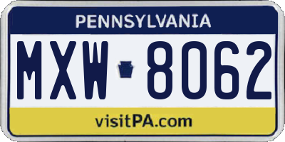 PA license plate MXW8062
