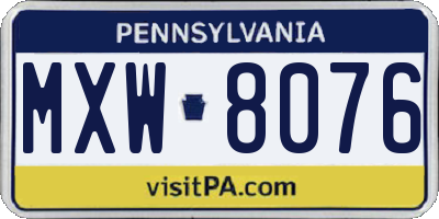 PA license plate MXW8076