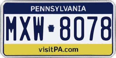 PA license plate MXW8078