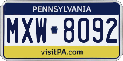 PA license plate MXW8092