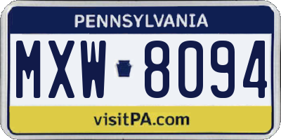 PA license plate MXW8094