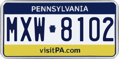 PA license plate MXW8102