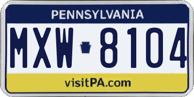 PA license plate MXW8104