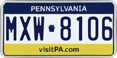 PA license plate MXW8106
