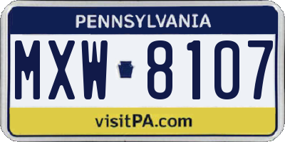 PA license plate MXW8107