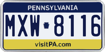 PA license plate MXW8116