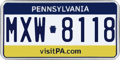 PA license plate MXW8118